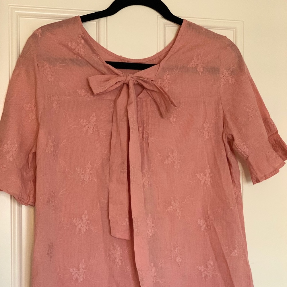 Mauve tie-back embroidered blouse